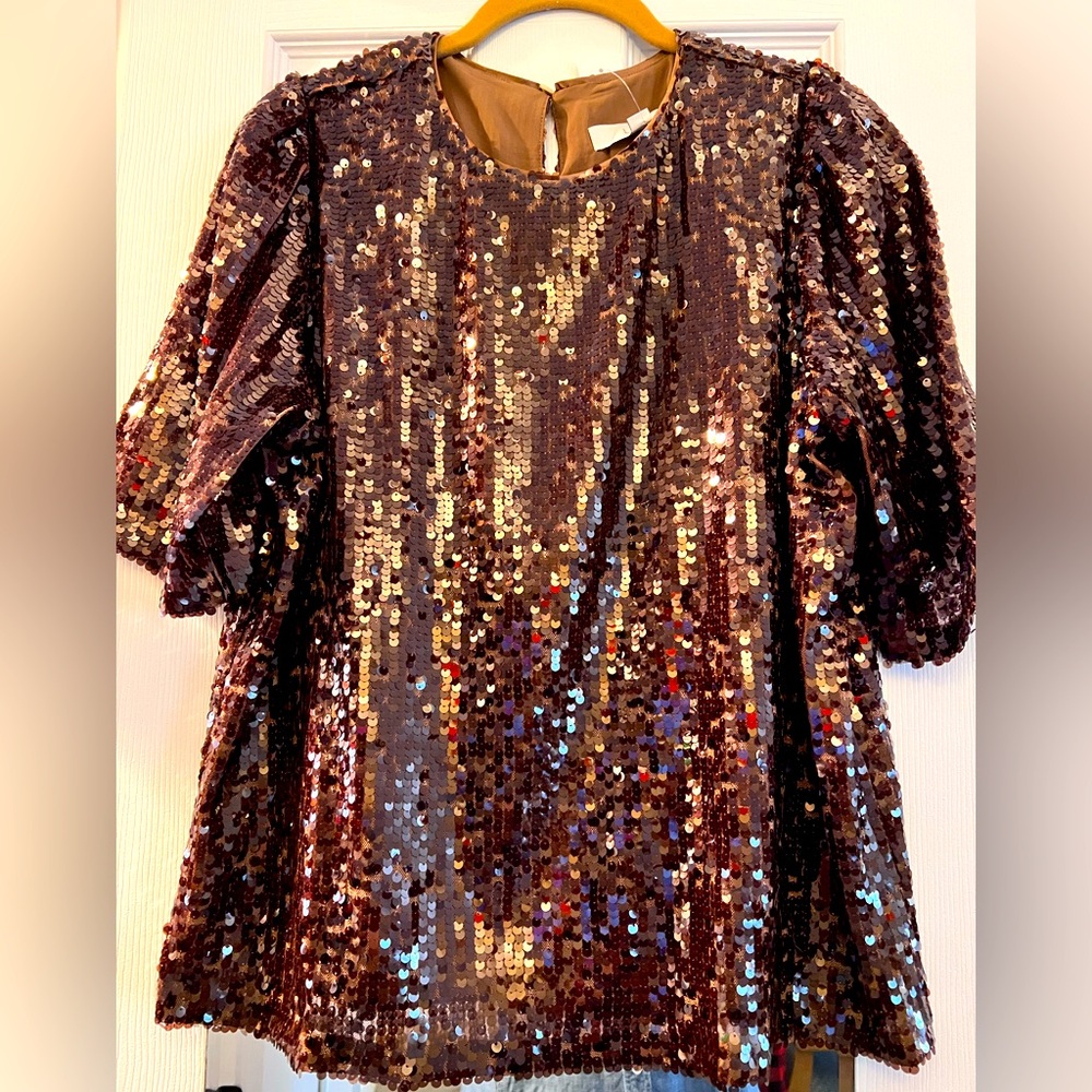 LOFT - Brown Sequined Top - NWT - Size L